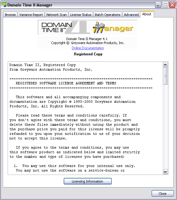 Domain Time II Manager - About tab