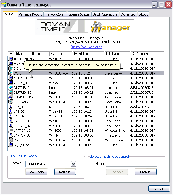 Domain Time II Manager - Browse tab