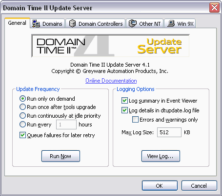Domain Time II Update Server - General tab
