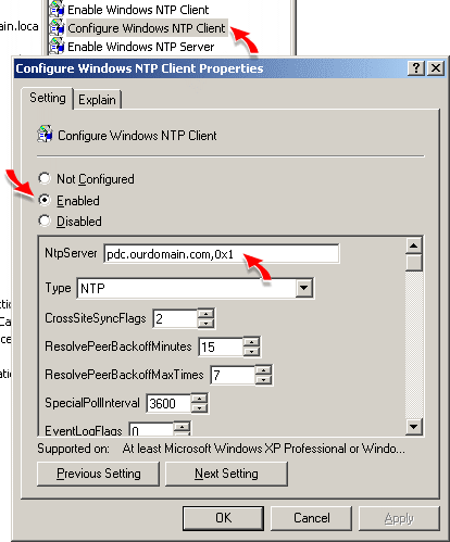 Configure the Windows Time NTP Client Policy