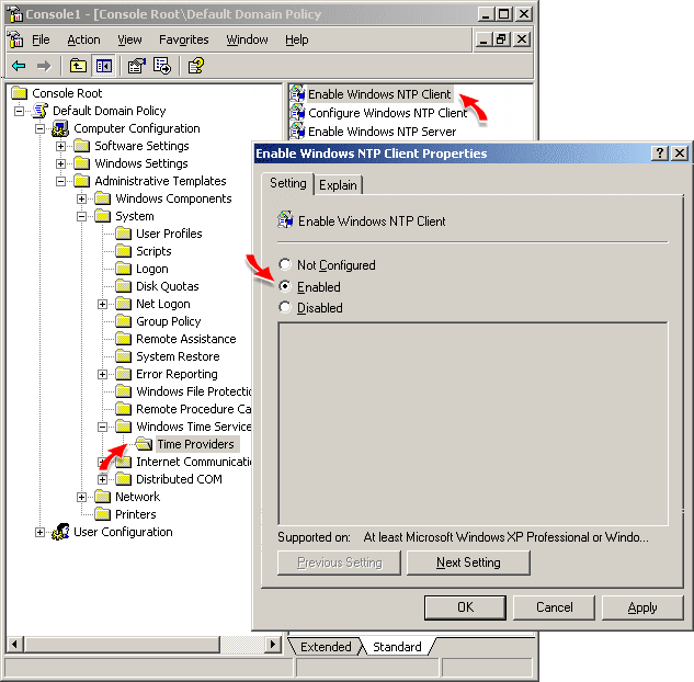 Enable the Windows Time NTP Client Policy
