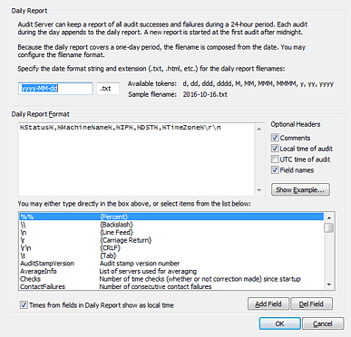 Audit Server Daily Report Configuration Dialog