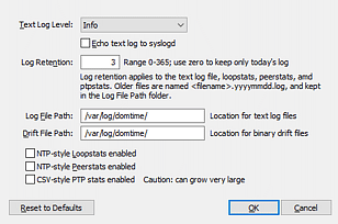 Manager - Log Settings dialog