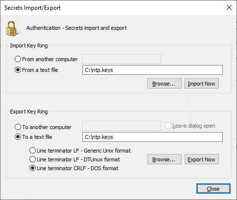 Secrets Import/Export Dialog