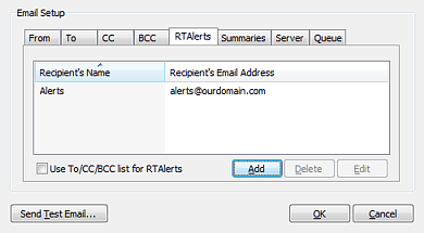 Real-Time Alerts/Summaries Distribution List Settings