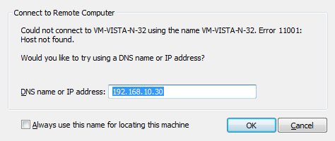 Connection Error dialog