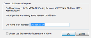 Connection Error dialog