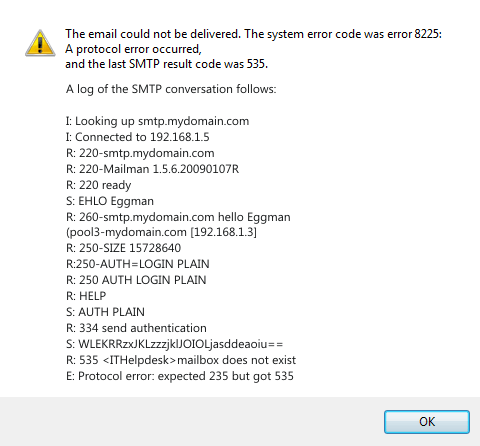 Send Test Email, Showing SMTP Error