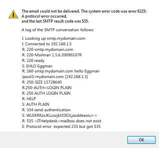 Send Test Email, Showing SMTP Error