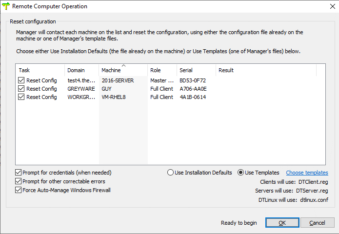 Remote Computer Operation dialog