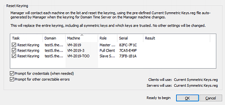 Remote Computer Operation dialog - Reset Keyring