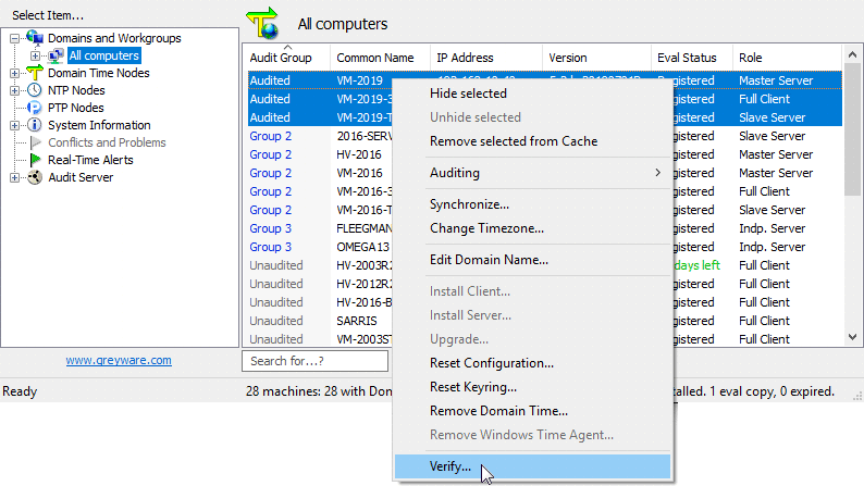 Select multiple machines to verify