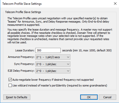 The Telecom Profile Slave Options dialog</a><br>