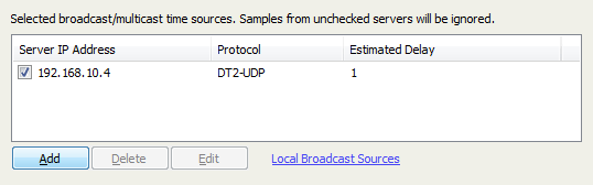 Broadcast/Multicast Time Source List