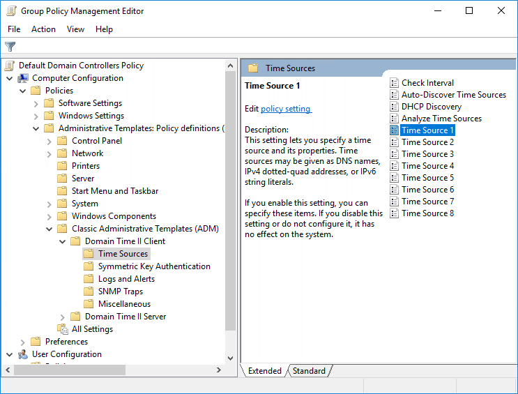 Select the Domain Time Policy to edit